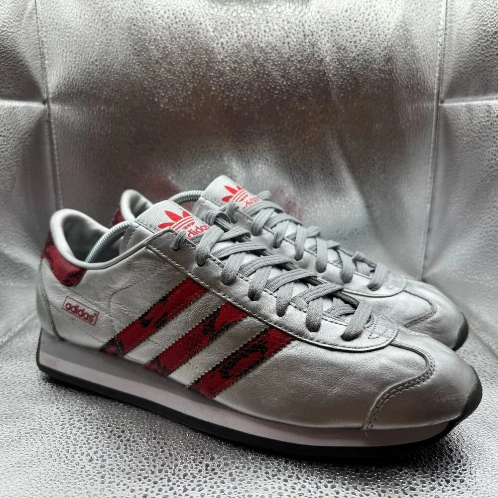 Size 10.5 Adidas Originals Mens‎ Silver Red Snake Athletic Sneakers JP7088